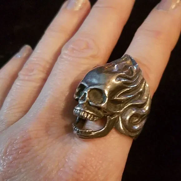 Big Skull Ring, Vintage Sterling Silver, Punk Rock Star, Goth Biker Rockabilly